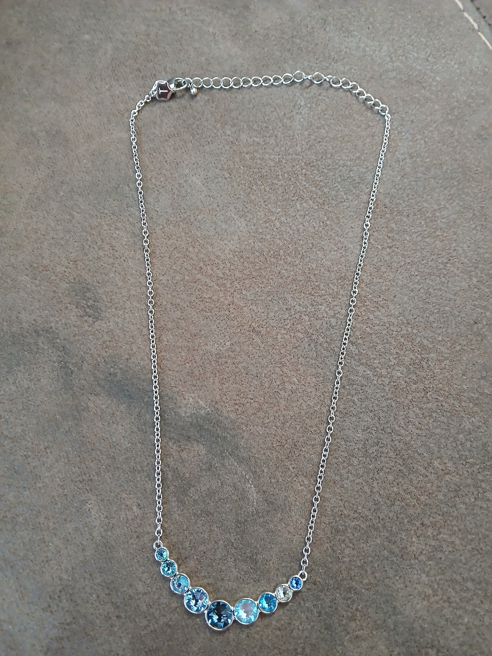 Touchstone Crystal Silver Necklace with Aquamarine Blue Crystals